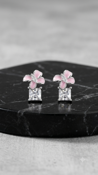 Aavika Zevar Sterling Silver pink butterfly with hanging stud Earrings for girls