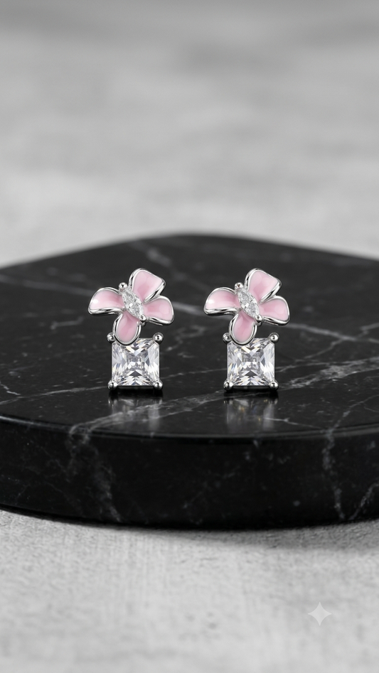 Aavika Zevar Sterling Silver pink butterfly with hanging stud Earrings for girls