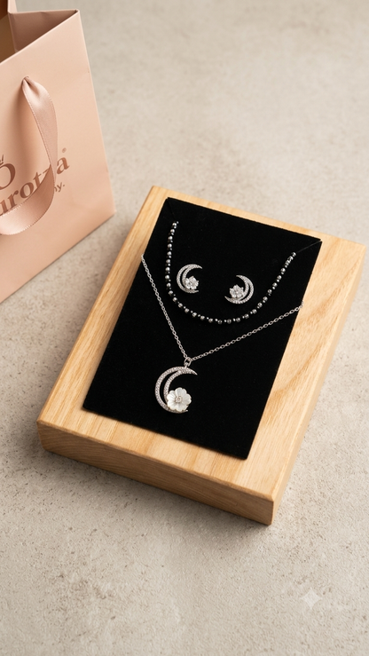 Silver Floral Modern Mangalsutra Set