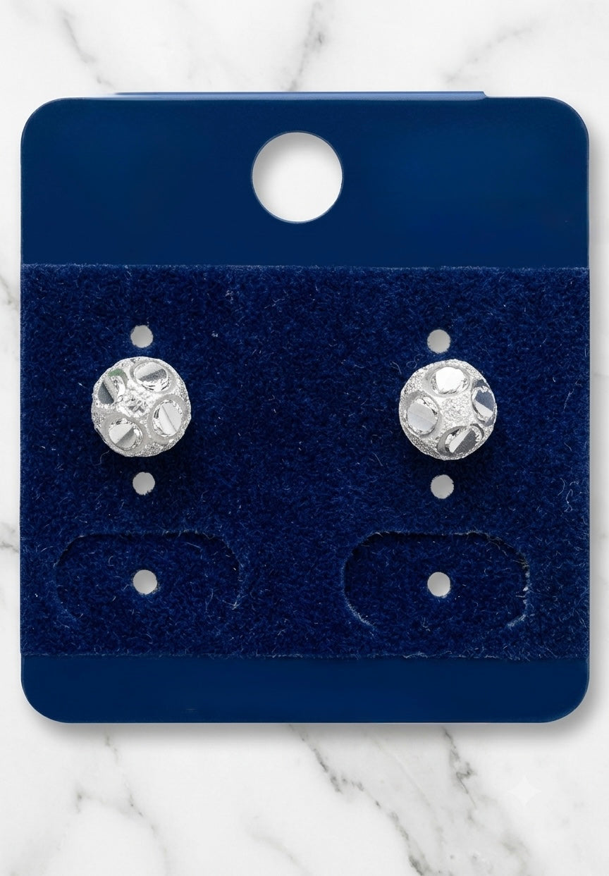 Diamond-Cut Textured Round Ball Stud Earrings in 925 Sterling Silver