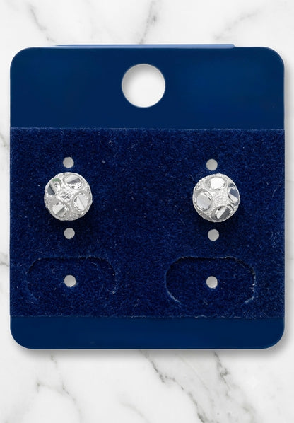 Diamond-Cut Textured Round Ball Stud Earrings in 925 Sterling Silver