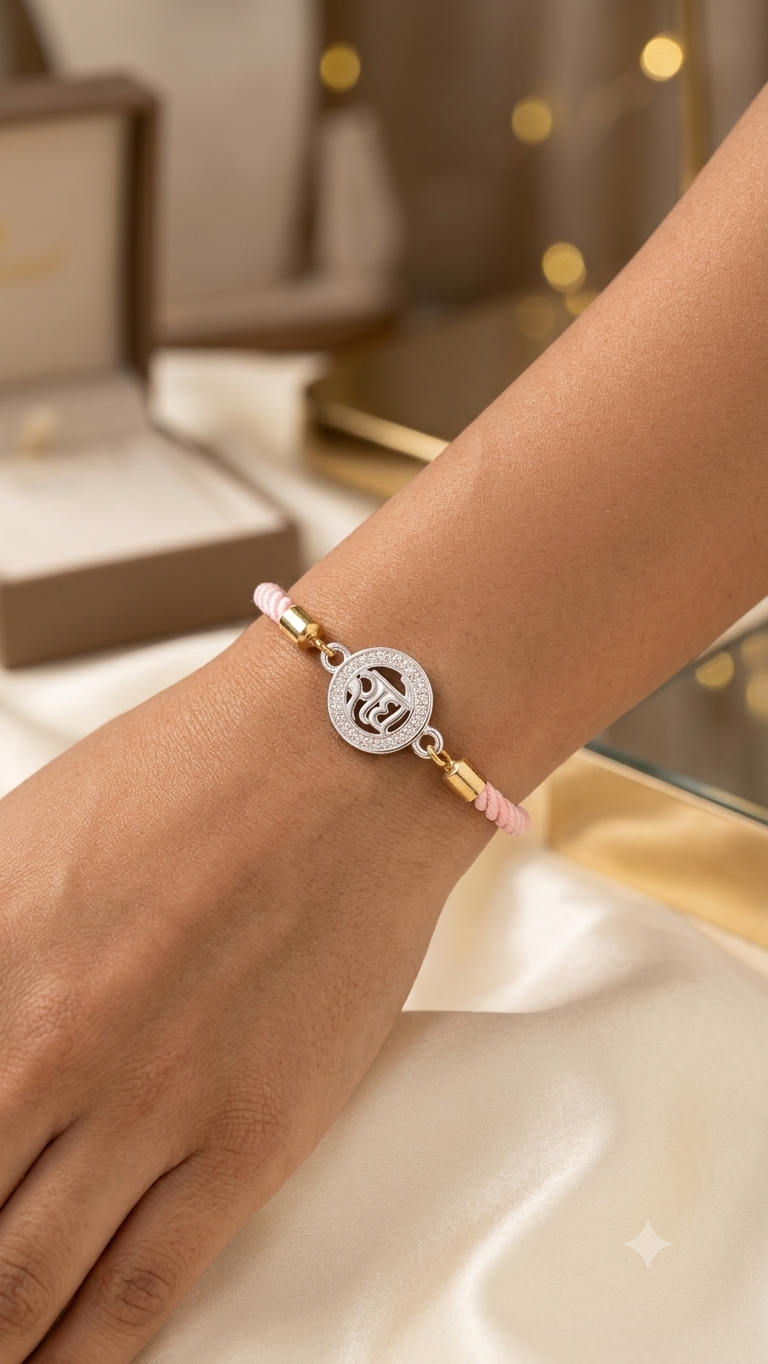 Silver radha rakhi for bhabhi