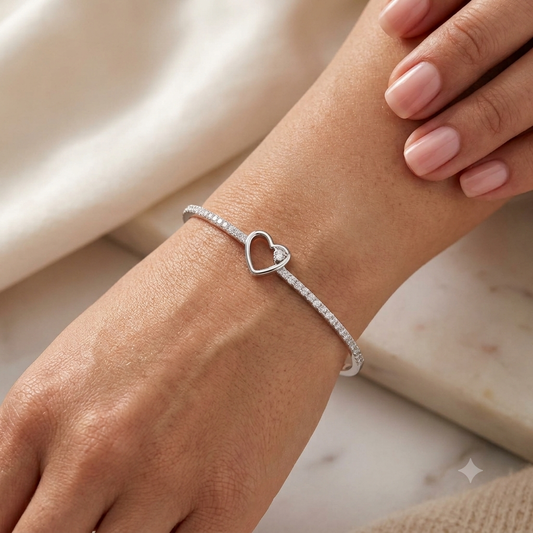 Silver heart kada for girls