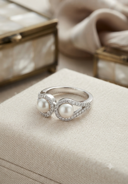 925 Silver Dual Pearl & Contour Statement Ring