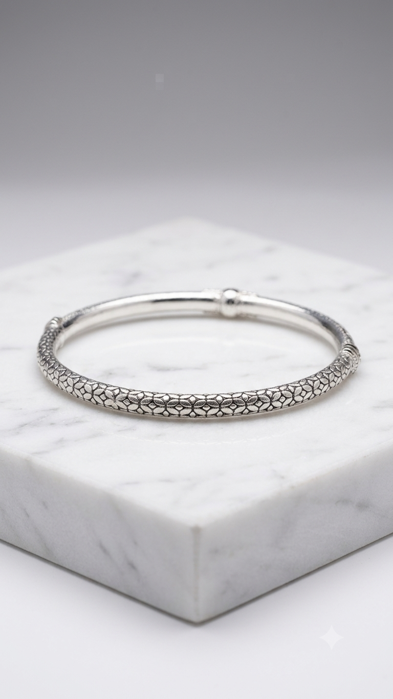 Silver Bangle with Textured Accents (one peice)