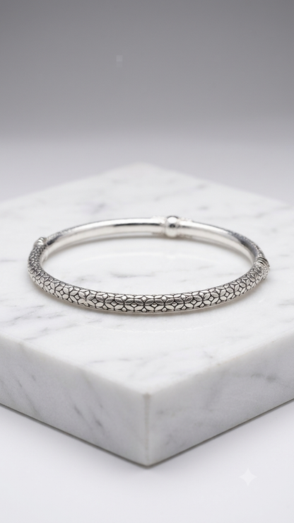 Silver Bangle with Textured Accents (one peice)