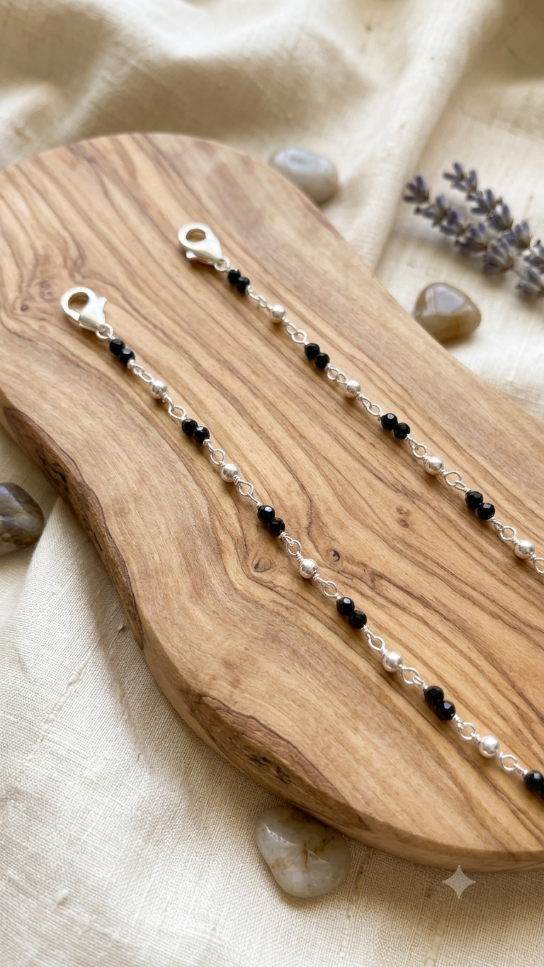 Italian silver 925 nazariya with Black beads