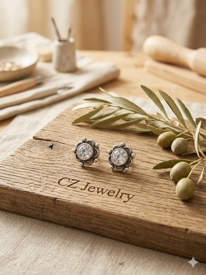 Aavika Zevar Sterling Silver single Stud Earrings for girls