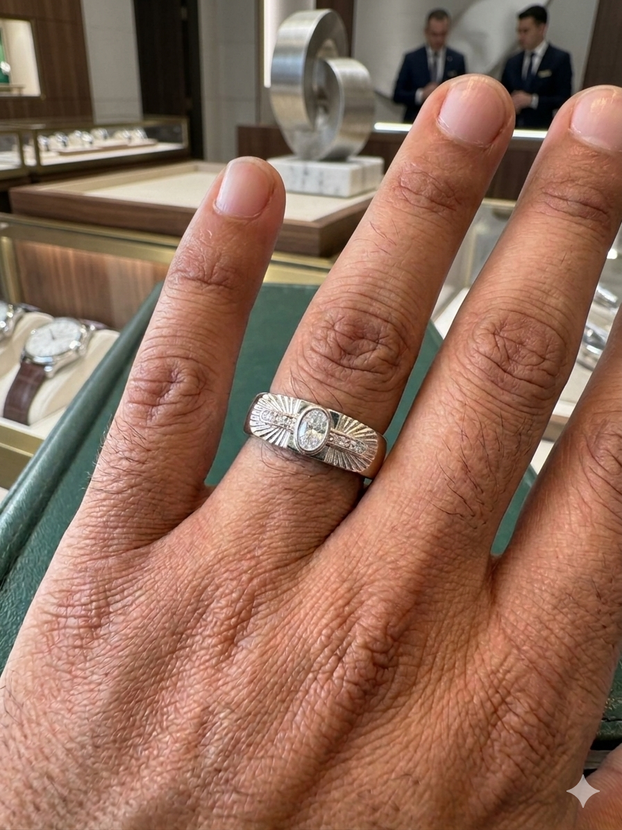 Italian Silver Men’s Ring with Rectangular Stone – Premium Designer Look