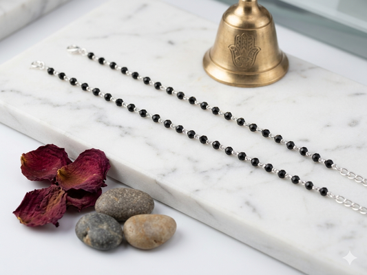 Silver nazariya with Black beads