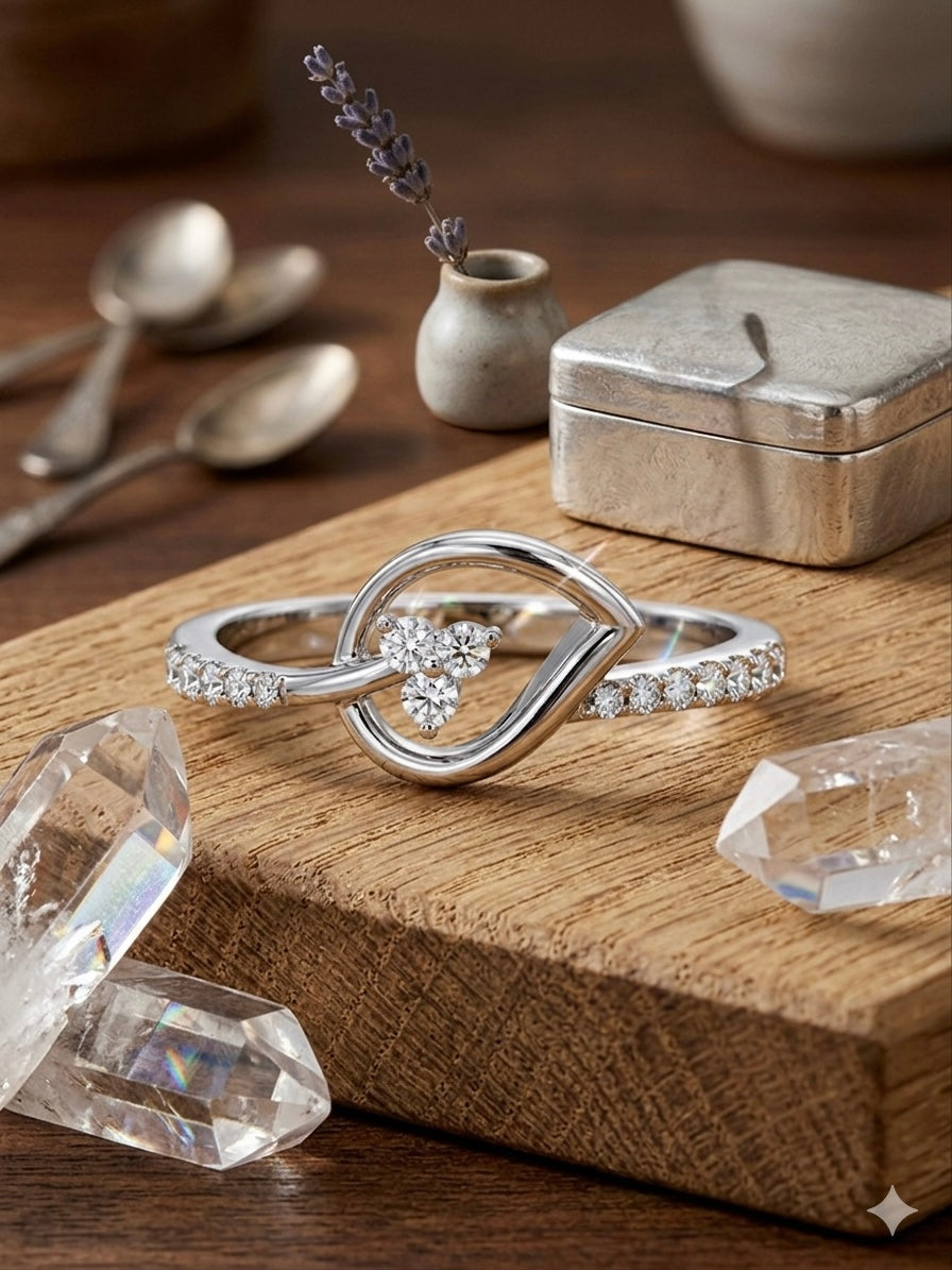 Infinite Grace: Sterling Silver Looped Knot Ring with Sparkling Diamond Accents
