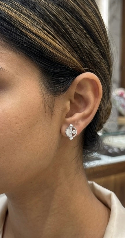 Mother-of-Pearl & Diamond Clover Stud Earrings