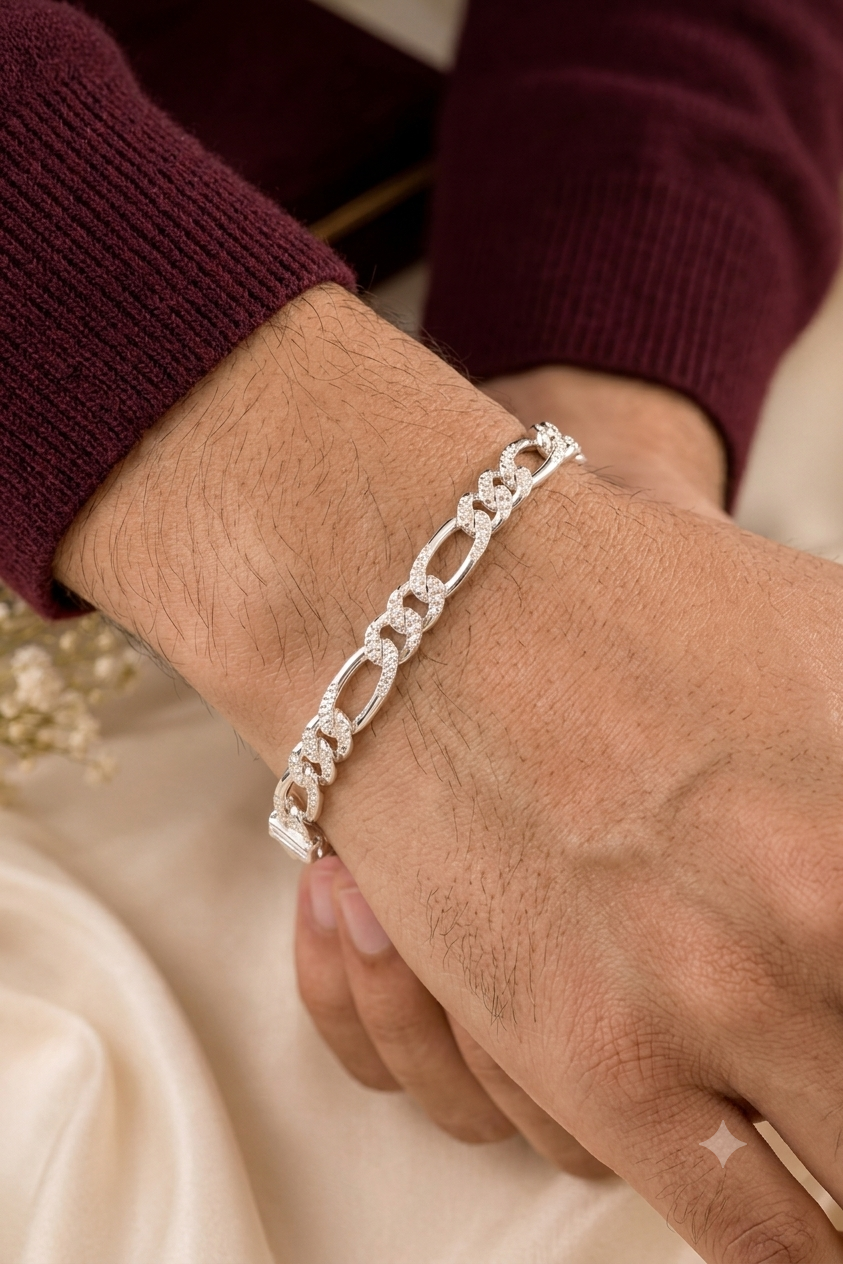 925 Sterling Silver Figaro Link Bracelet for Men (9mm)