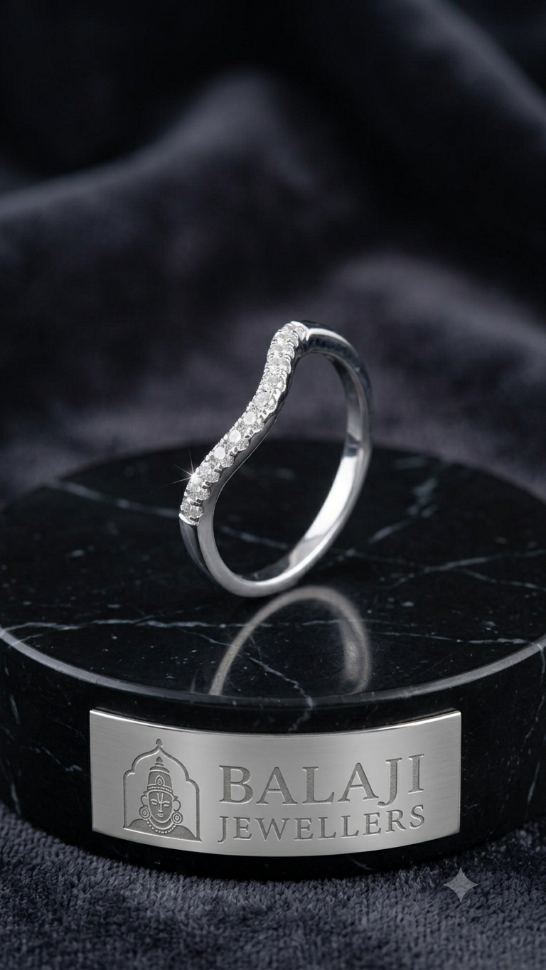 Elegant Curved Diamond V-Band Ring in Sterling Silver