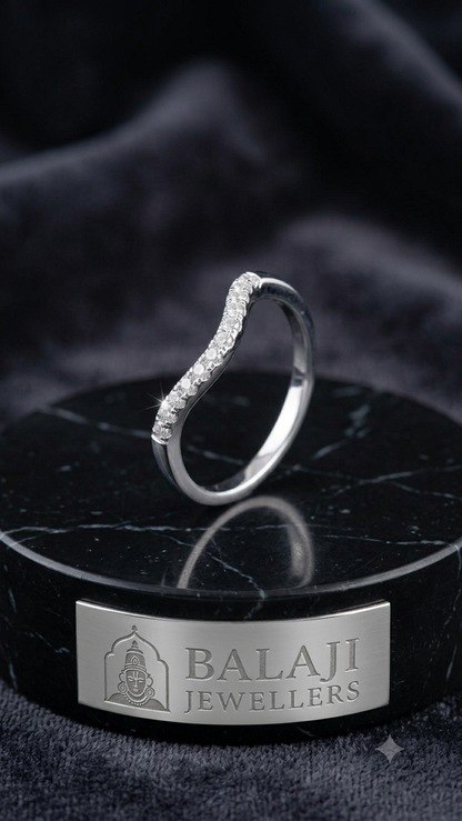 Elegant Curved Diamond V-Band Ring in Sterling Silver