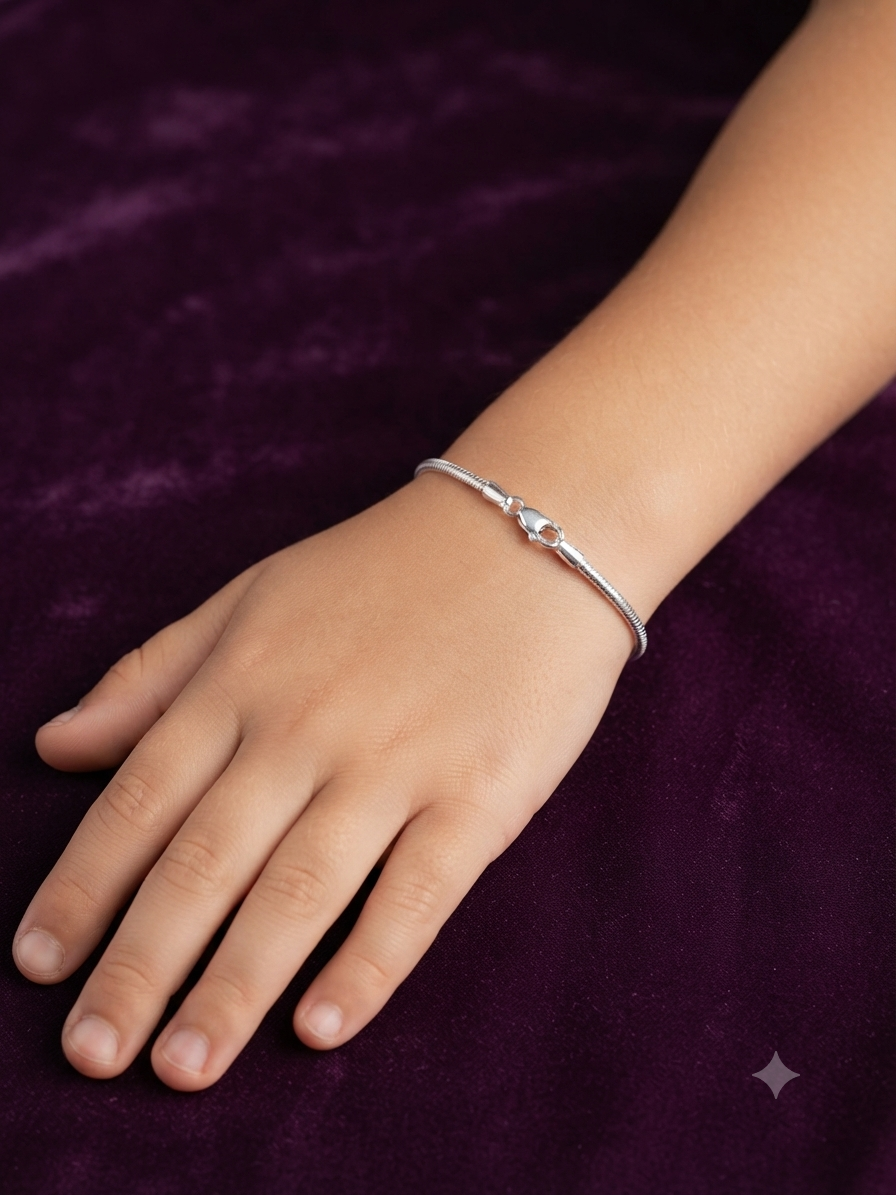 Minimalist Solid Silver Foxtail / Round Snake Chain Bracelet | Sleek Woven Silver Wrist Chain with Lobster Clasp for Men & Women