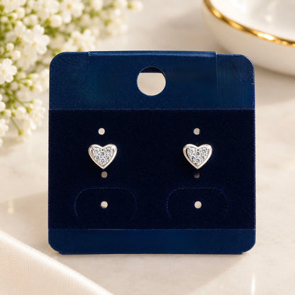 Silver Heart Stud Earrings – Dainty Bezel-Edged Crystal Heart Earrings