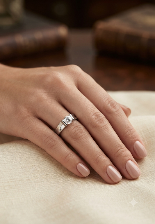 925 Silver Aura Tension-Style Solitaire Band Ring