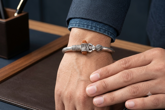 Pure Silver Ganesha Rudraksha Kada Bracelet for Men & Women