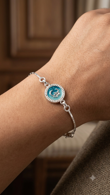 Handcrafted Silver Floral Mandala Bracelet / Rakhi with Turquoise Accents