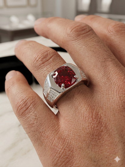 Imperial Ruby Red Gemstone Ring in 925 Sterling Silver – Men’s Luxury Collection