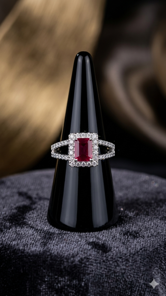 925 Sterling Silver pink soliter Ring for Women