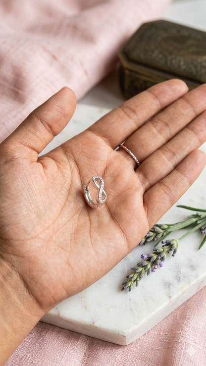 925 Sterling Silver Infinity Hoop Earrings | Aavika Zevar Diamond & CZ Bali