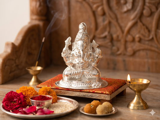 Pure Silver Ganesha Idol for Home Mandir | Handcrafted Chandi Ganpati Murti for Diwali Puja, Griha Pravesh & Auspicious Gifting