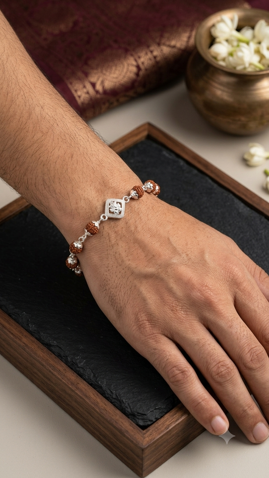 Silver ganeshji Rudraksha Bracelet / rakhi – Lord ganeshji Blessing bracelet for Men