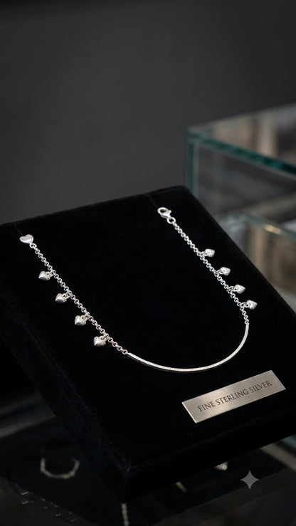 Sterling Silver Multi-Heart Charm Anklet (pair)