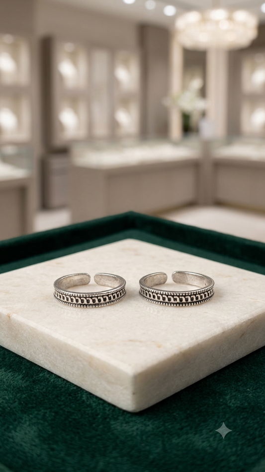 Vintage Oxidized Silver Open-Loop Toe Rings (Pair)