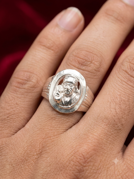 Silver sai baba Ring – Spiritual Statement Ring for Men