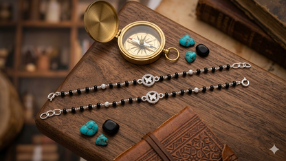 Silver nazariya with Black beads and buterfly center piece
