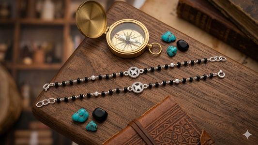 Silver nazariya with Black beads and buterfly center piece