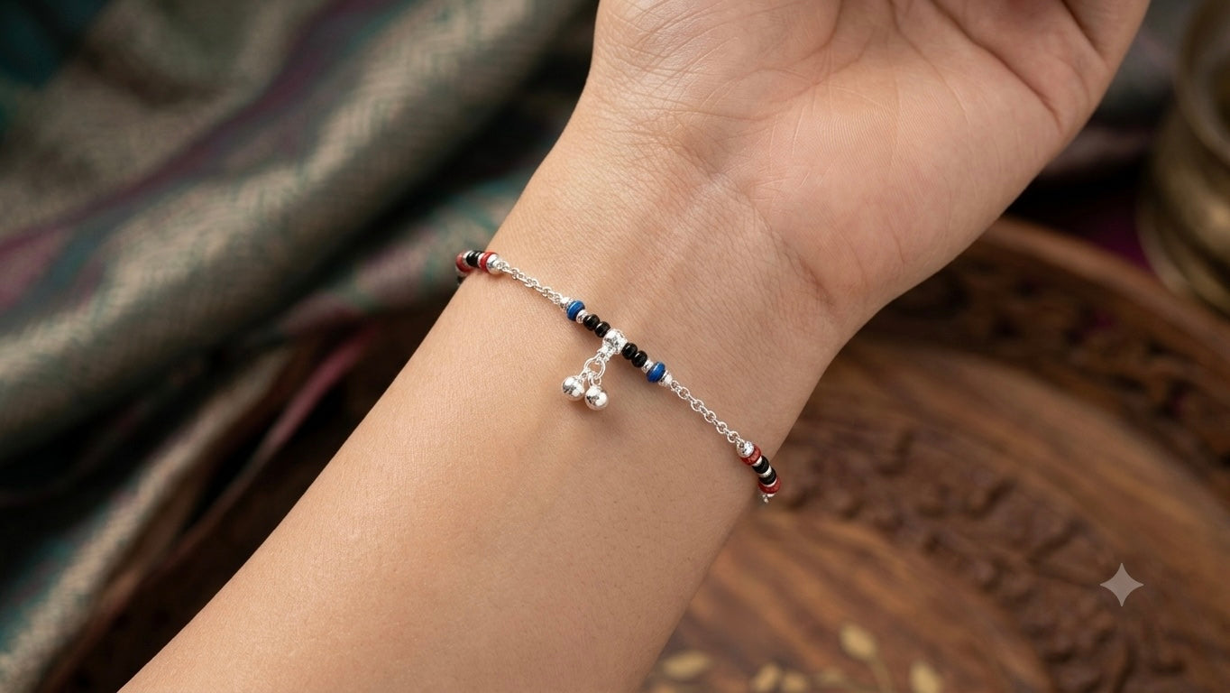 Silver black beeds bracelet for girls