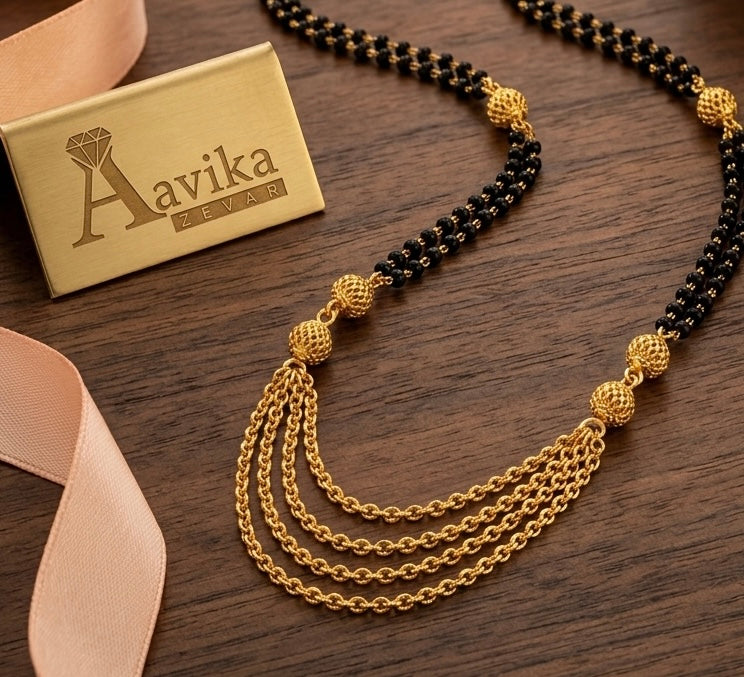 Aavika Zevar Gold-Plated MultLayer Chain silver Mangalsutra with Textured Gold Beads