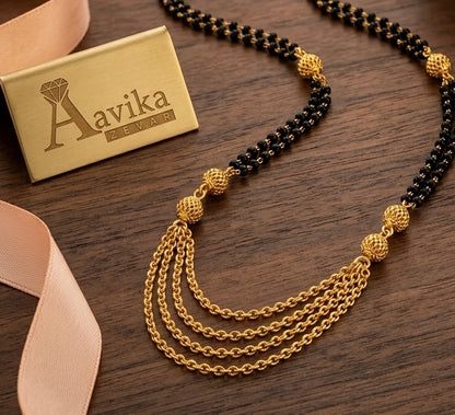 Aavika Zevar Gold-Plated MultLayer Chain silver Mangalsutra with Textured Gold Beads