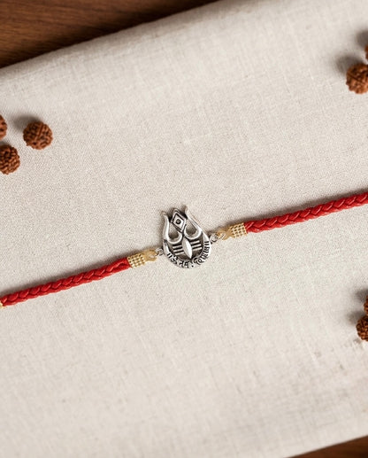 oxidised  silver “aum namah shivay” Red Braided Leatherette Rakhi ( one piece )