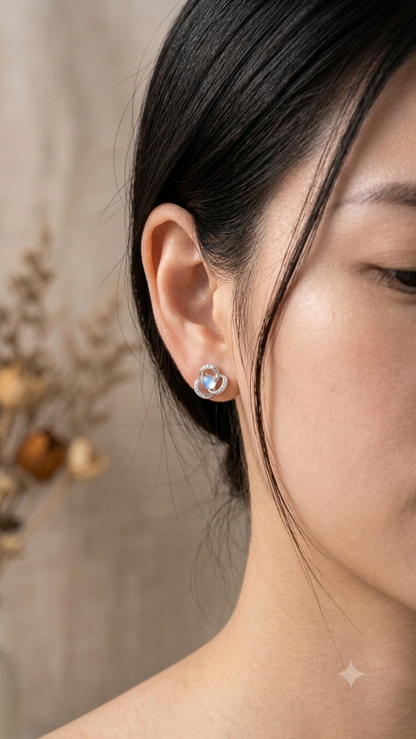 Interlocking Clover Moonstone Stud Earrings in Sterling Silver