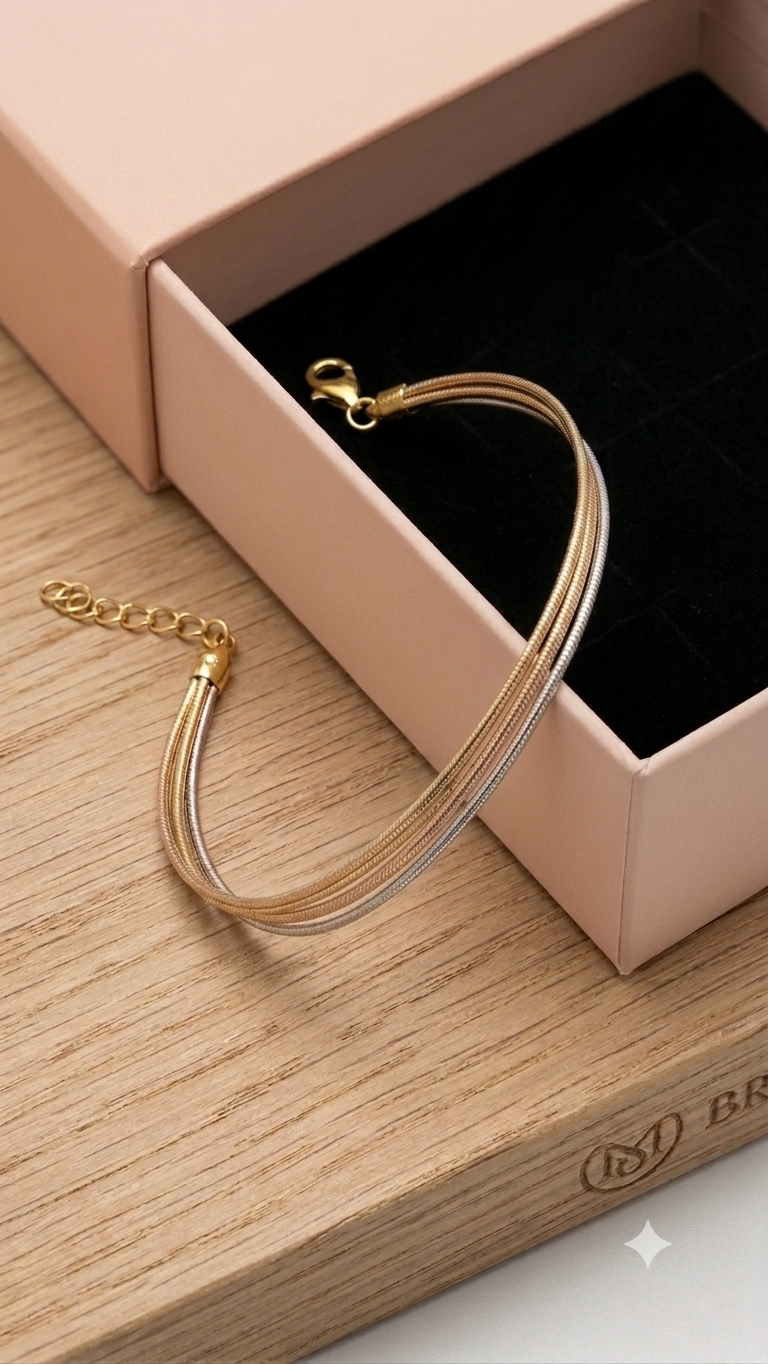 Tri-Tone Multi-Strand Snake Chain Bracelet