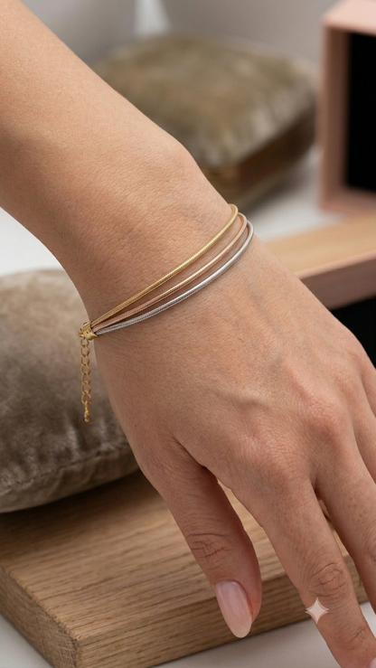Tri-Tone Multi-Strand Snake Chain Bracelet