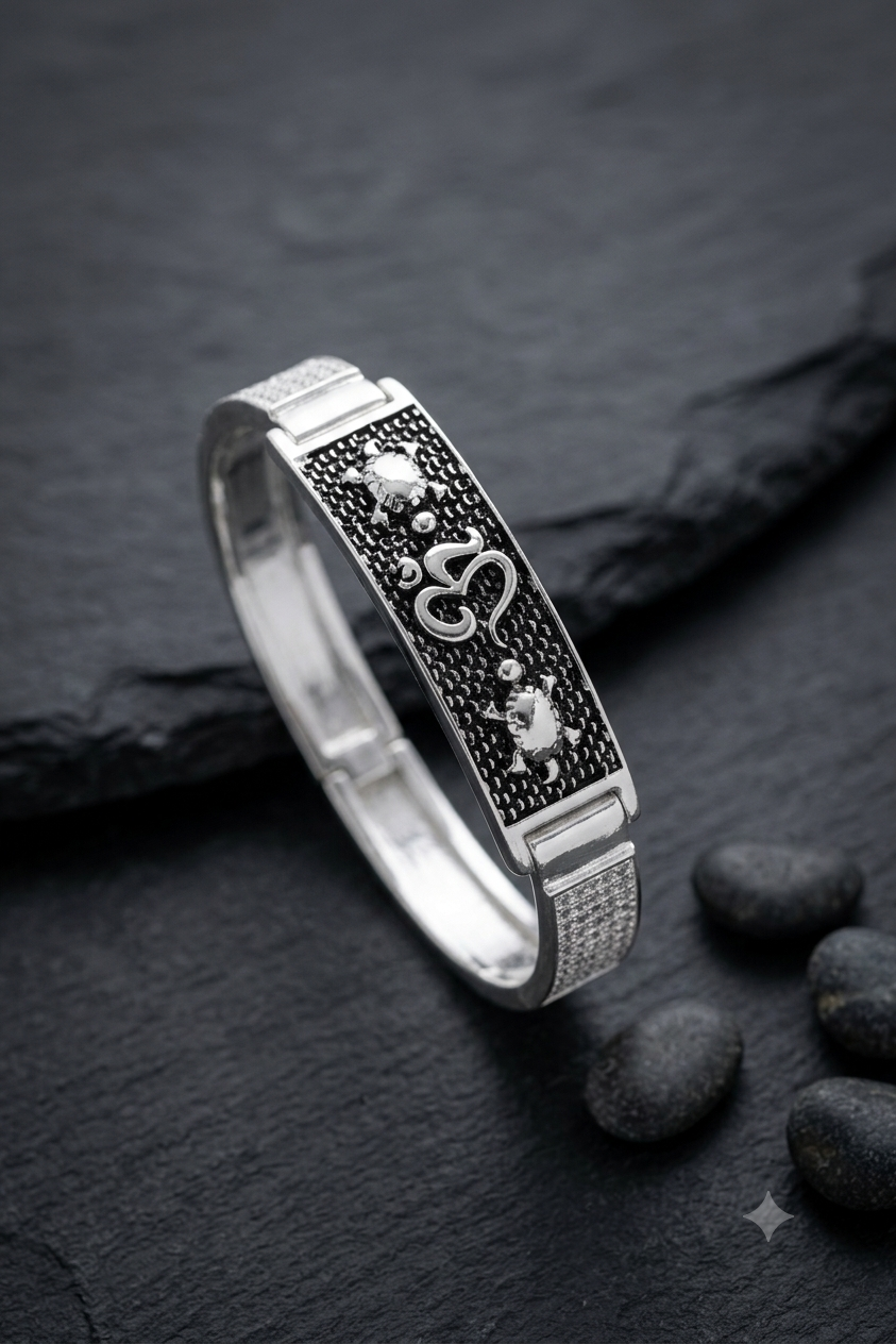 Men's Silver Om & Tortoise Kada Bracelet