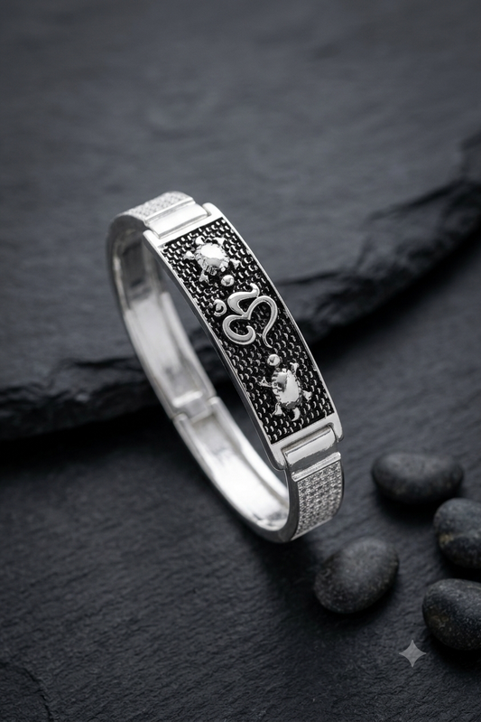 Men's Silver Om & Tortoise Kada Bracelet