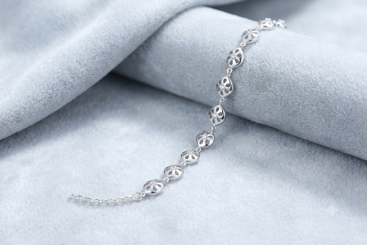 Silver Floral Link Bracelet