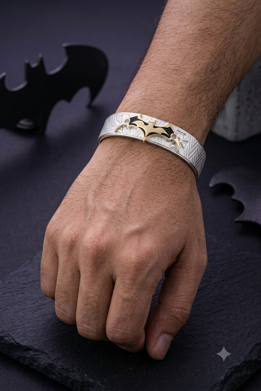 Men's Sterling Silver Batman Kada