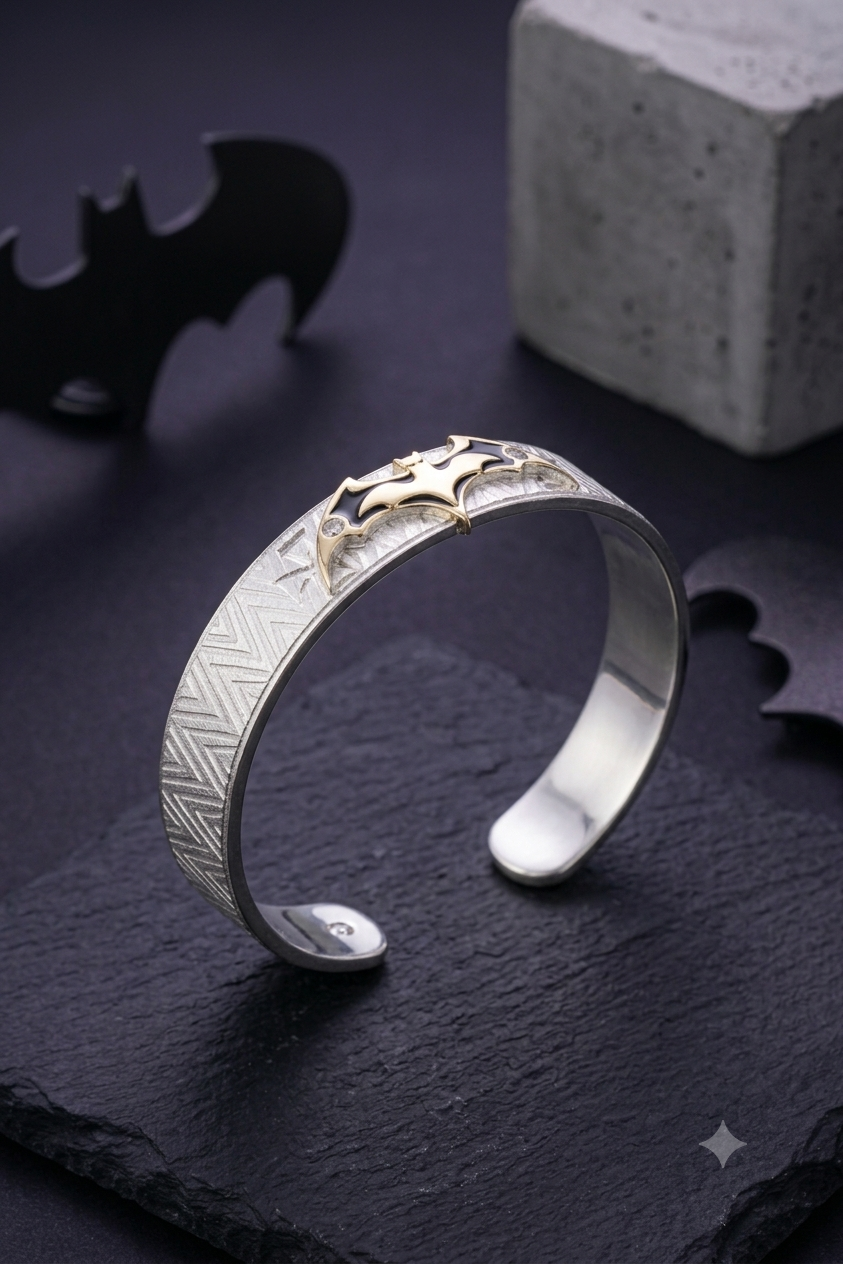 Men's Sterling Silver Batman Kada