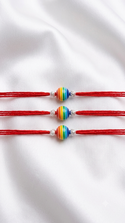 Silver Rainbow Bead Rakhi (Set of 3)