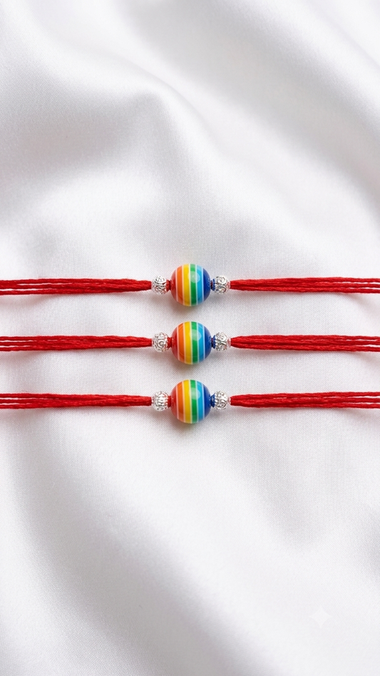 Silver Rainbow Bead Rakhi (Set of 3)