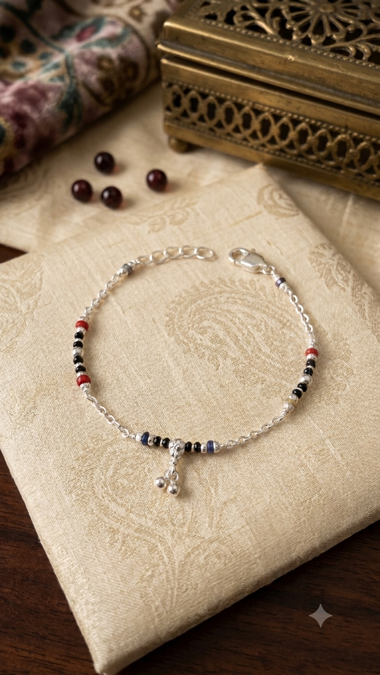 Silver black beeds bracelet for girls
