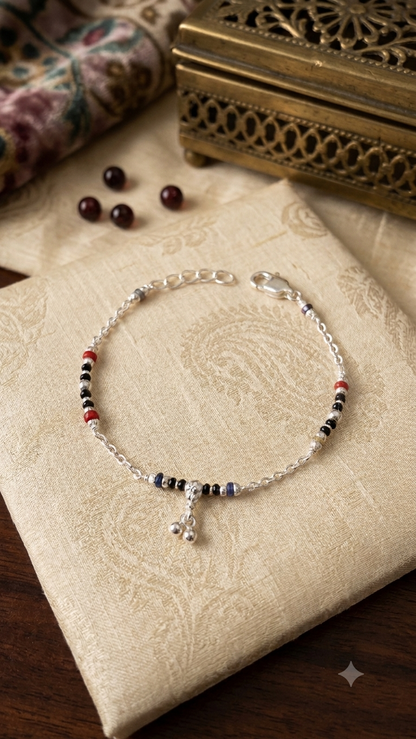 Silver black beeds bracelet for girls